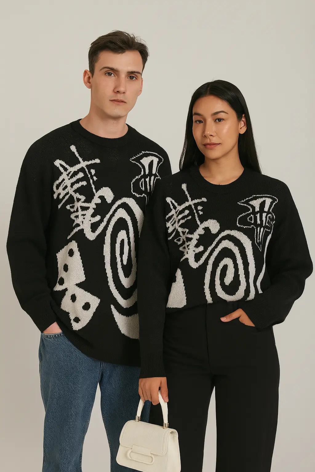 Hip-hop punk fashion casual letter knitted men pullover 2025 street personality versatile top hoodie couple trendy loose sweater Novara Shop