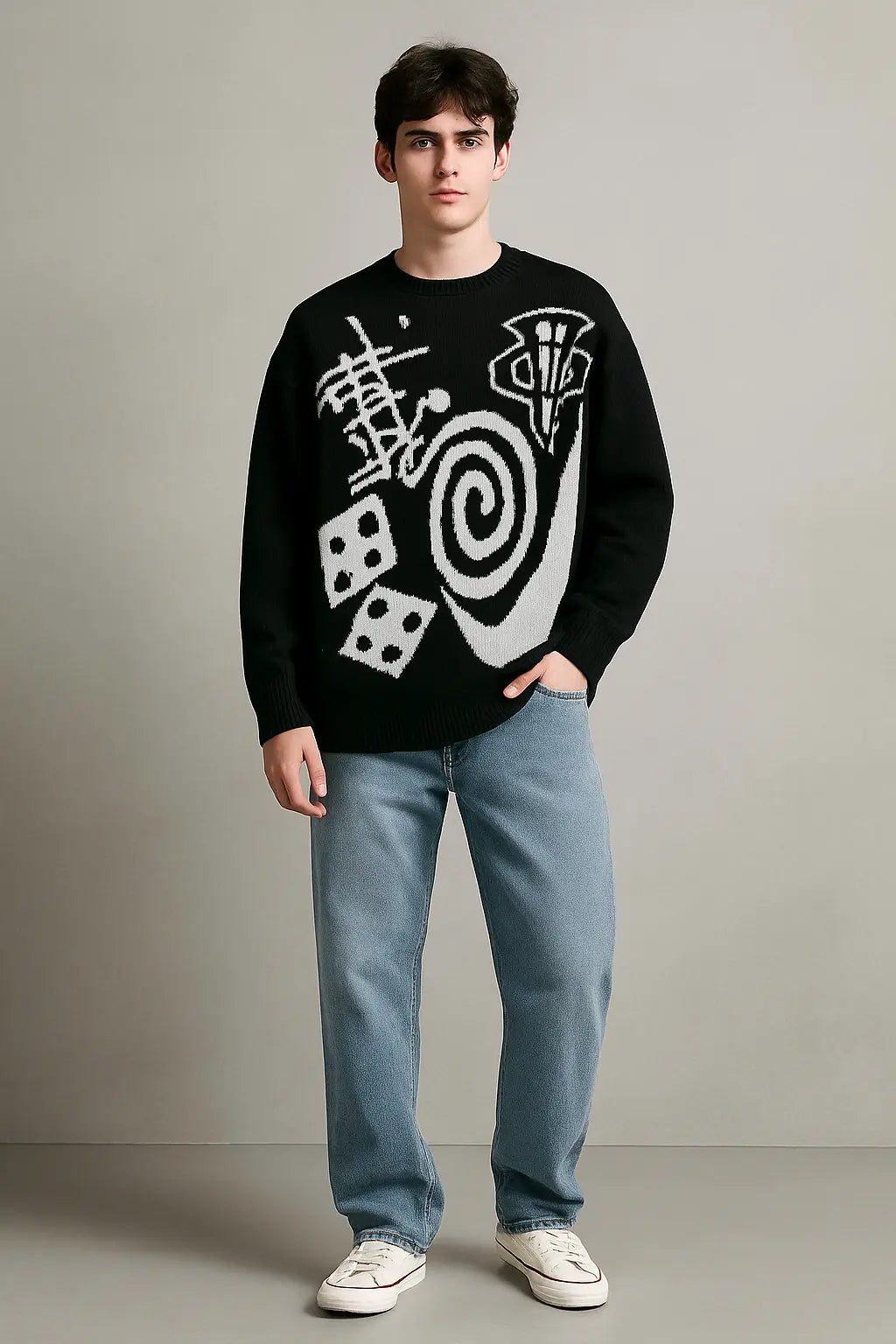Hip-hop punk fashion casual letter knitted men pullover 2025 street personality versatile top hoodie couple trendy loose sweater Novara Shop