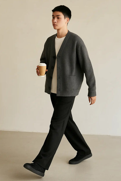 Cardigan V-neck Sweater Men Autumn Winter Fashion All Loose Casual Knitwear High-quality Fabric Comfortable Skin Breathable Coat Novara Shop