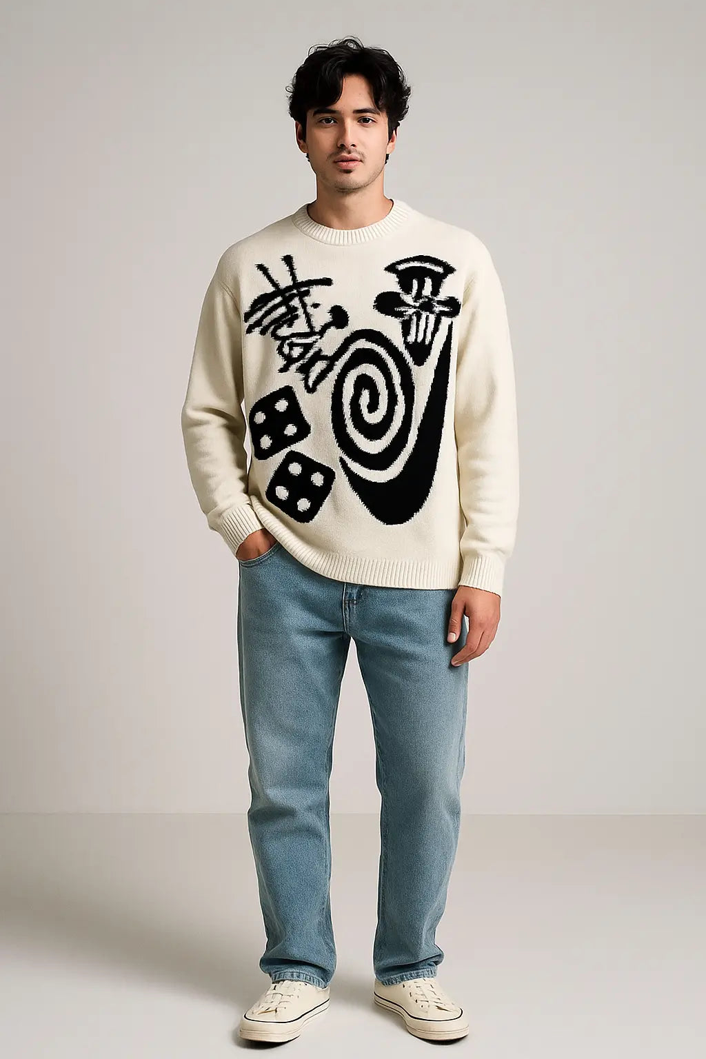 Hip-hop punk fashion casual letter knitted men pullover 2025 street personality versatile top hoodie couple trendy loose sweater Novara Shop