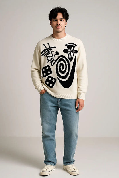 Hip-hop punk fashion casual letter knitted men pullover 2025 street personality versatile top hoodie couple trendy loose sweater Novara Shop