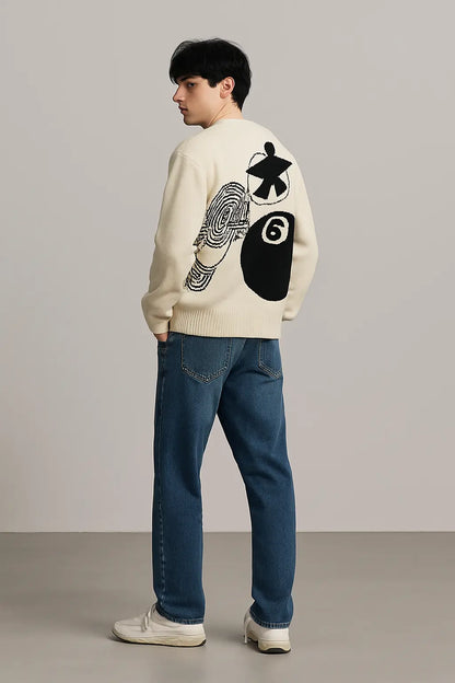 Hip-hop punk fashion casual letter knitted men pullover 2025 street personality versatile top hoodie couple trendy loose sweater Novara Shop