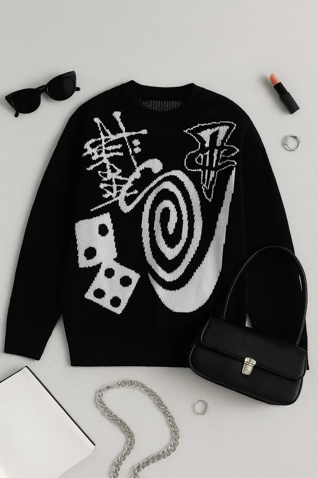 Hip-hop punk fashion casual letter knitted men pullover 2025 street personality versatile top hoodie couple trendy loose sweater Novara Shop