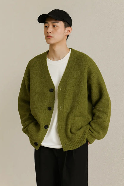 Cardigan V-neck Sweater Men Autumn Winter Fashion All Loose Casual Knitwear High-quality Fabric Comfortable Skin Breathable Coat Novara Shop