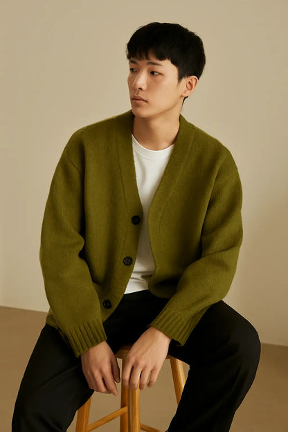 Cardigan V-neck Sweater Men Autumn Winter Fashion All Loose Casual Knitwear High-quality Fabric Comfortable Skin Breathable Coat Novara Shop
