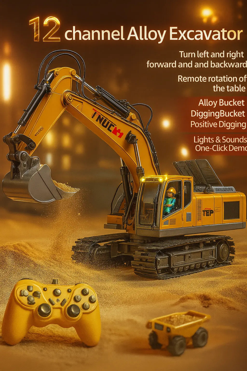 Alloy Remote Control Excavator Toy Car with Lights Sound Effect Electric Excavator Automobile Engineering Vehicle Children Gifts - Novarashop