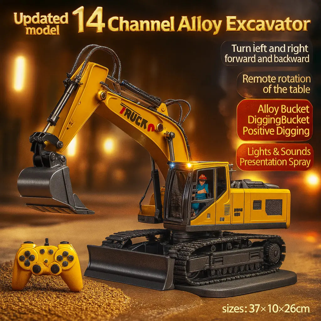 Alloy Remote Control Excavator Toy Car with Lights Sound Effect Electric Excavator Automobile Engineering Vehicle Children Gifts - Novarashop