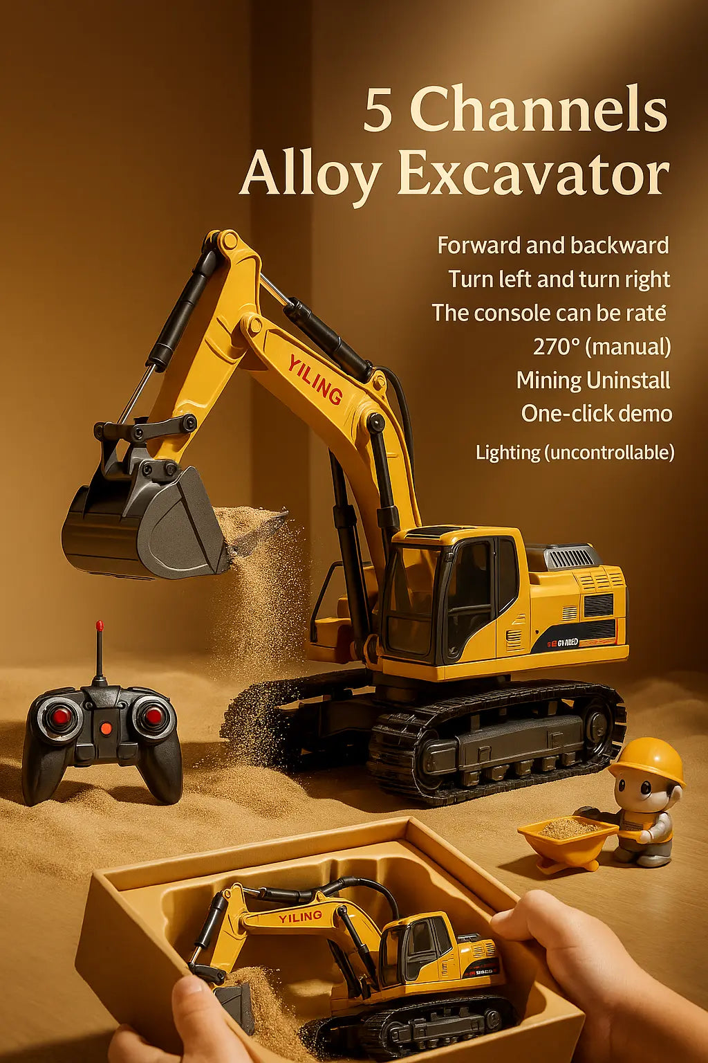 Alloy Remote Control Excavator Toy Car with Lights Sound Effect Electric Excavator Automobile Engineering Vehicle Children Gifts - Novarashop
