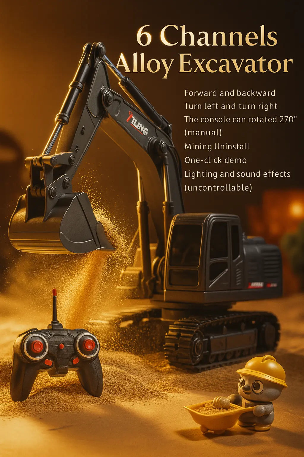 Alloy Remote Control Excavator Toy Car with Lights Sound Effect Electric Excavator Automobile Engineering Vehicle Children Gifts - Novarashop