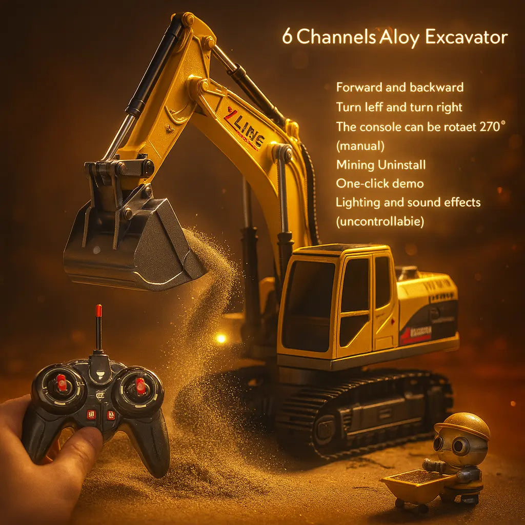 Alloy Remote Control Excavator Toy Car with Lights Sound Effect Electric Excavator Automobile Engineering Vehicle Children Gifts - Novarashop