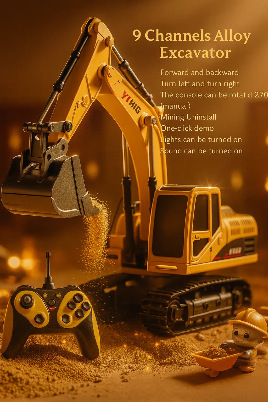 Alloy Remote Control Excavator Toy Car with Lights Sound Effect Electric Excavator Automobile Engineering Vehicle Children Gifts - Novarashop