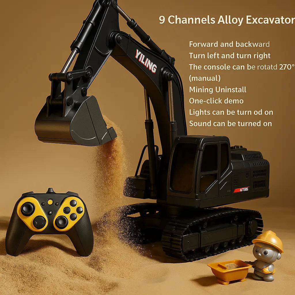 Alloy Remote Control Excavator Toy Car with Lights Sound Effect Electric Excavator Automobile Engineering Vehicle Children Gifts - Novarashop