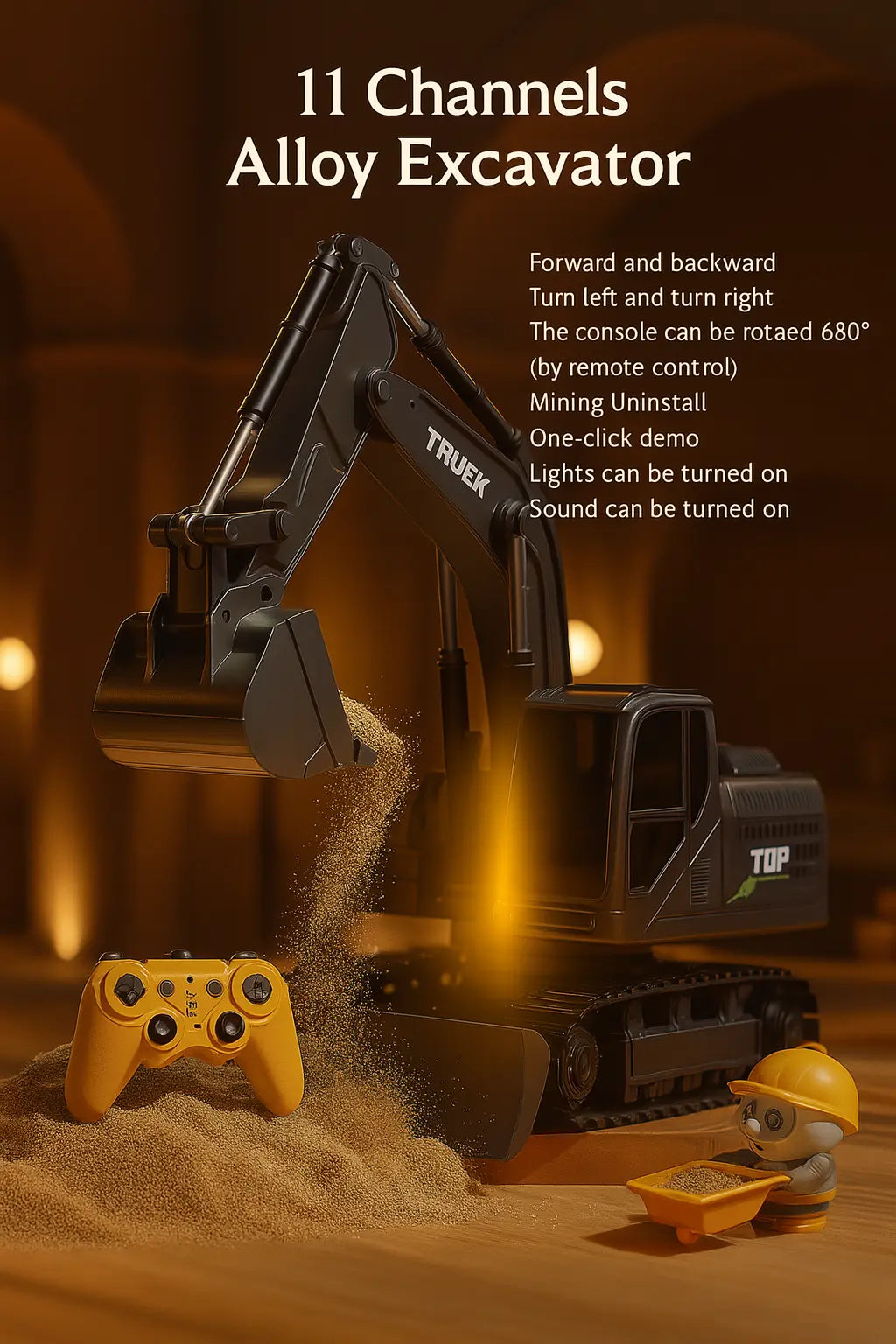Alloy Remote Control Excavator Toy Car with Lights Sound Effect Electric Excavator Automobile Engineering Vehicle Children Gifts - Novarashop