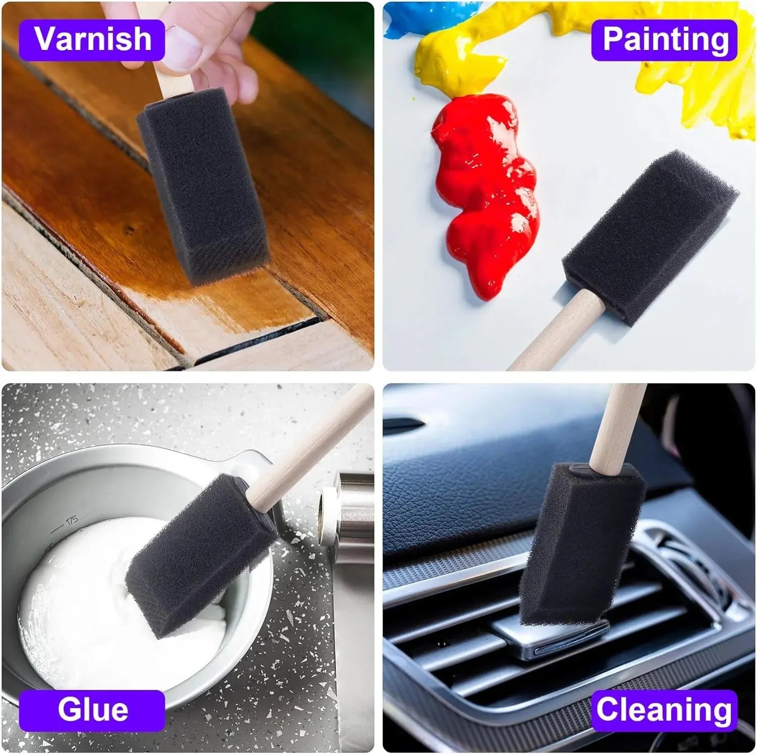10Pcs Sponge Brush Wooden Handle Watercolor Oil Stain Art Craft Painting Drawing for kids Novara Shop