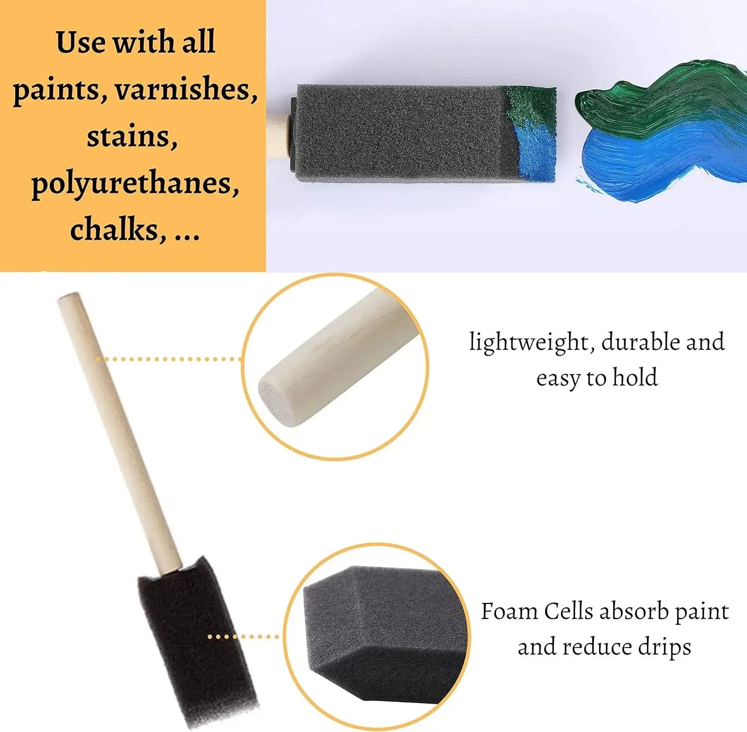 10Pcs Sponge Brush Wooden Handle Watercolor Oil Stain Art Craft Painting Drawing for kids Novara Shop