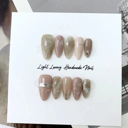 Handmade Simple Fake Press on Nails Nail Art Manicure Acrylics for Nails Tips Almond Artificial False Nails with Box and Tools Novara Shop