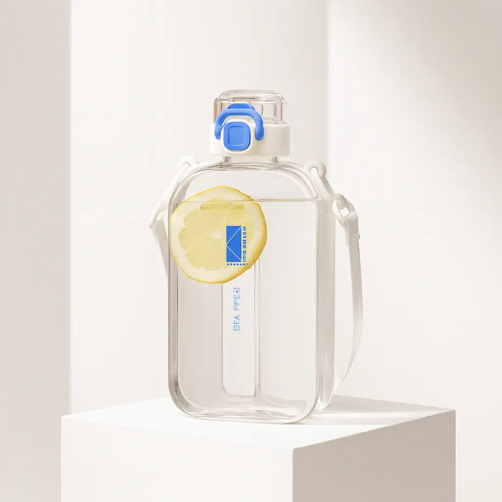 750ml Clear Sports Flat Water Bottles With Shoulder Strap for Fi