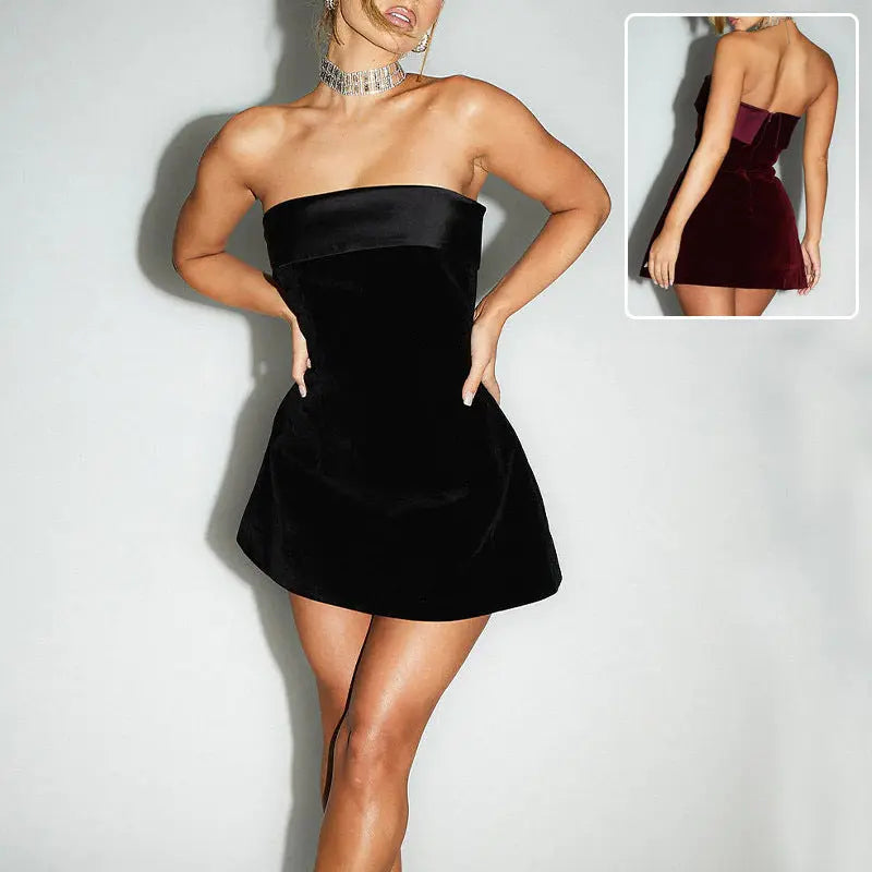Ins Slim Tube-top Dress Fashion Zipper A-line Short Dresses Party Evening Clothing For Women - Novara Shop Novara Shop   