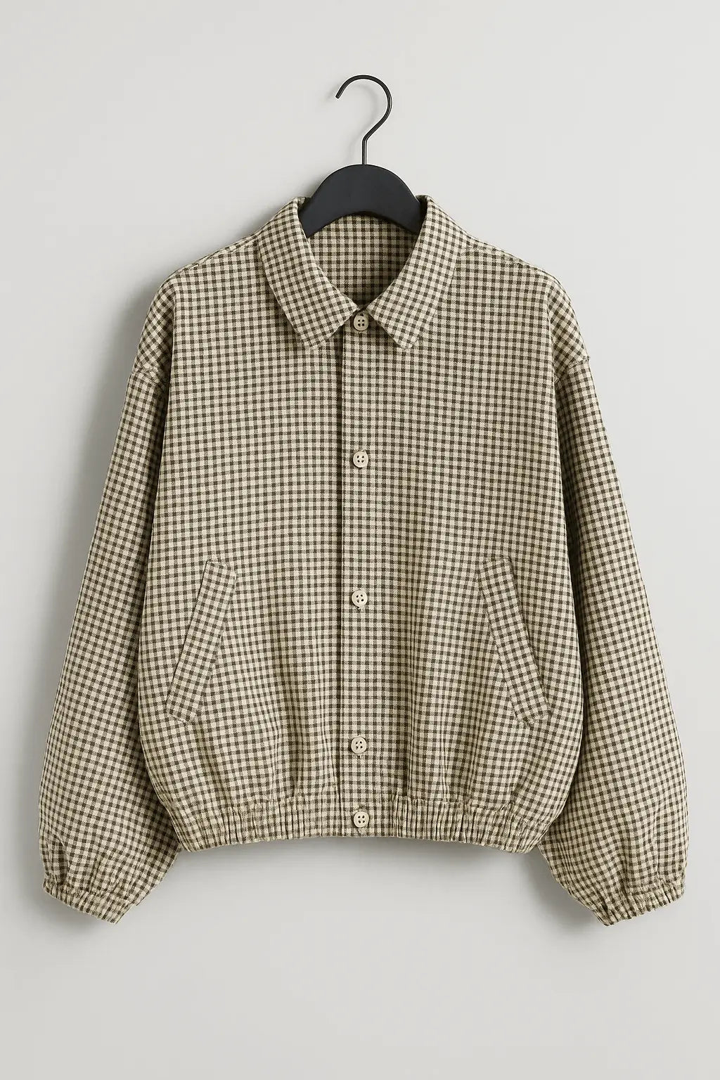Casual Grid Lapel Zipper Pocket Short Coat Women Loose Full Sdy Chic C