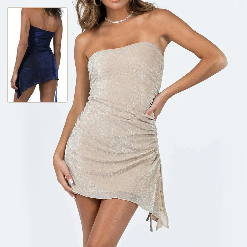 Ins Tube Top Dress With Drawstring Design Summer Backless Dresses For Women Party Club Clothing - Novara Shop Novara Shop   