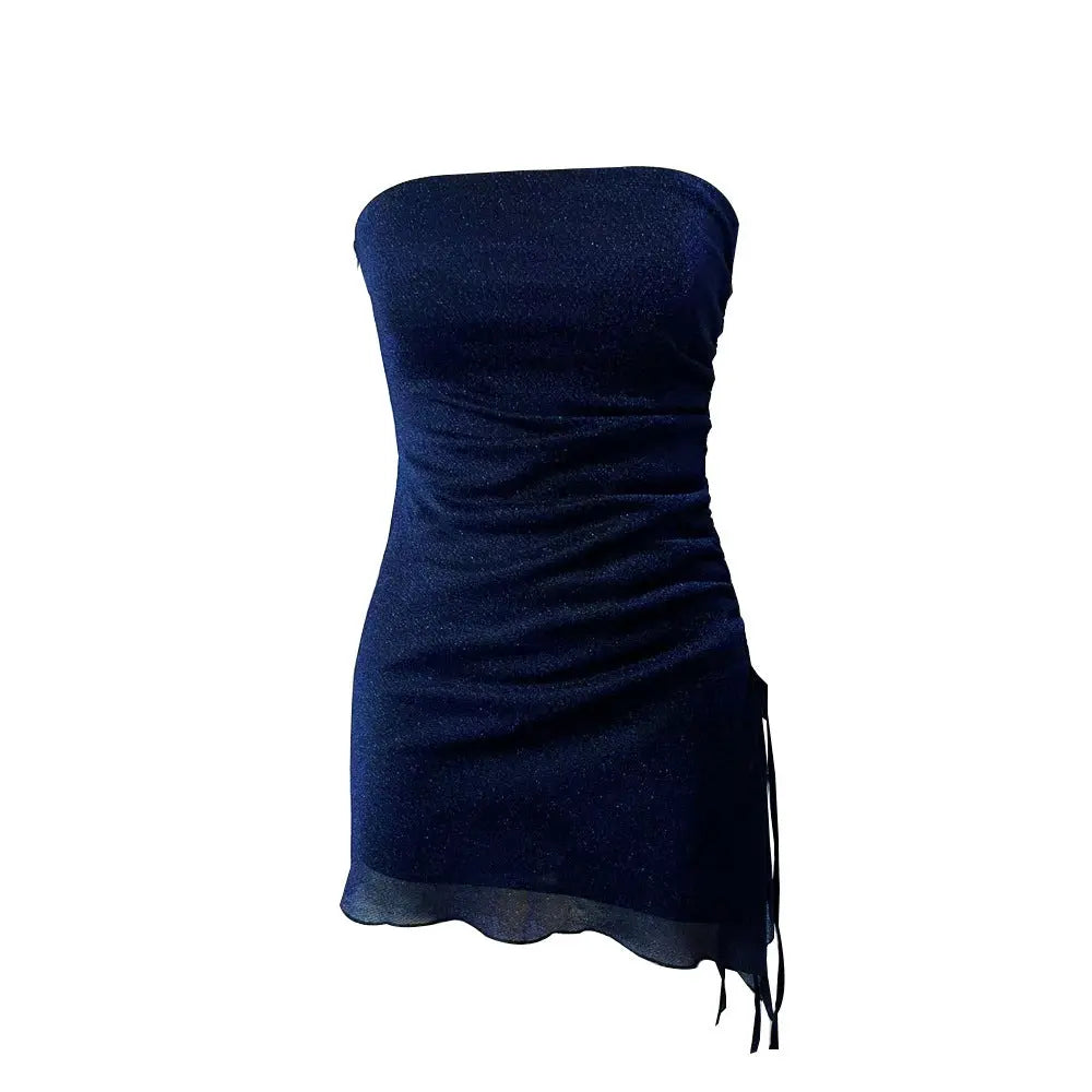 Ins Tube Top Dress With Drawstring Design Summer Backless Dresses For Women Party Club Clothing - Novara Shop Novara Shop   