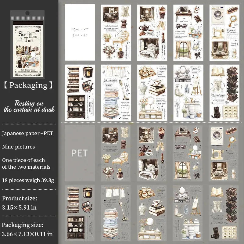 18 sheets Home time Stickers Long strip landscape Decorative
