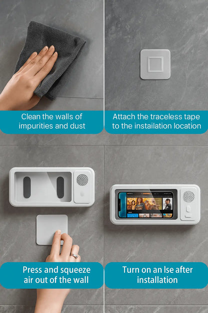Shower Phone Holder with Bluetooth Speaker IPX4 Waterproof A