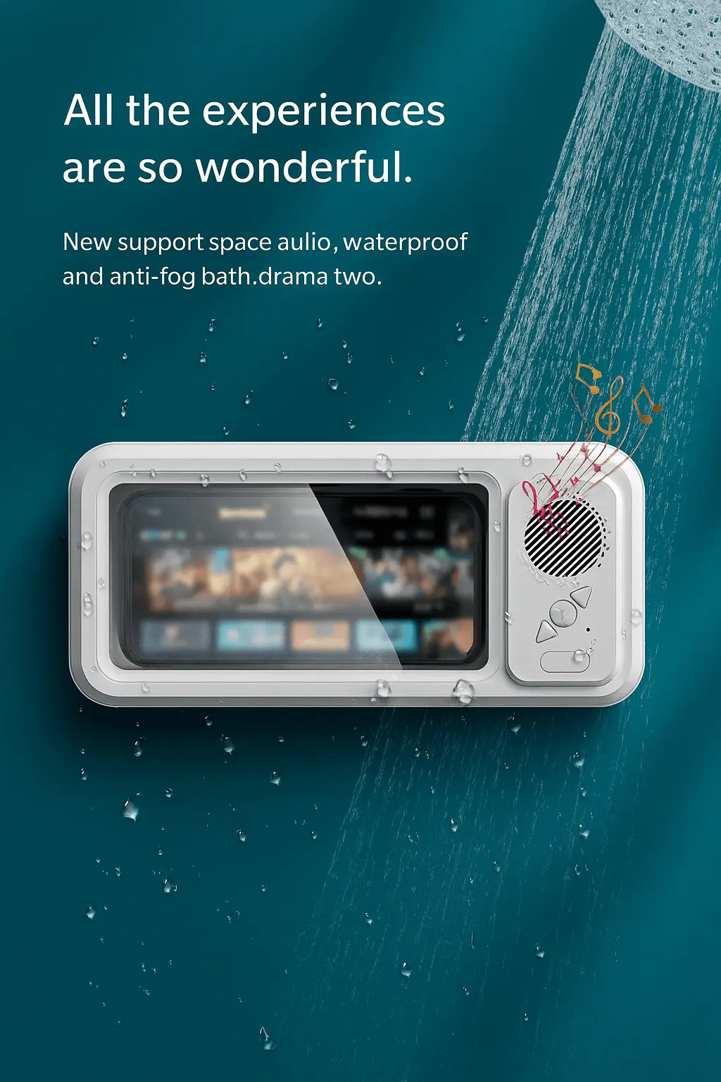 Shower Phone Holder with Bluetooth Speaker IPX4 Waterproof A