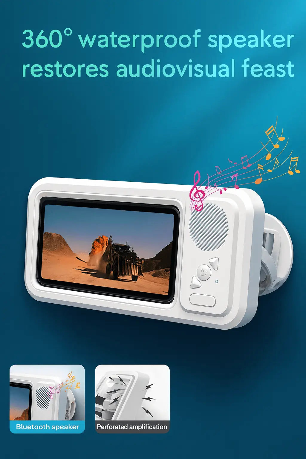 Shower Phone Holder with Bluetooth Speaker IPX4 Waterproof A