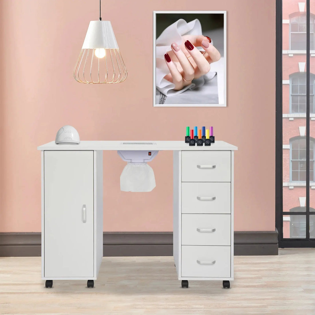 Movable Nail Table MDF Manicure Table with Casters Rest Barber Furniture Manufacturers Supply Nail Tables for Beauty Salon Novara Shop