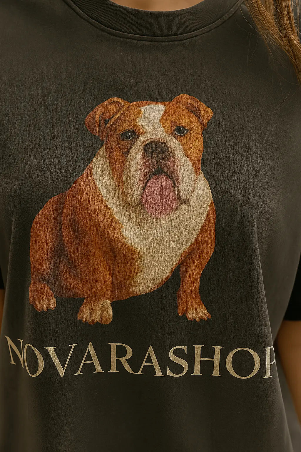 100% Cotton Bulldog Unisex Vintage T-shirt Novarashop Logo Street Trend Short Sleeve T-shirt Embroidery Design European American Size - Novarashop